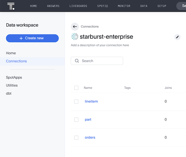 Image depicting connections pane in ThoughtSpot