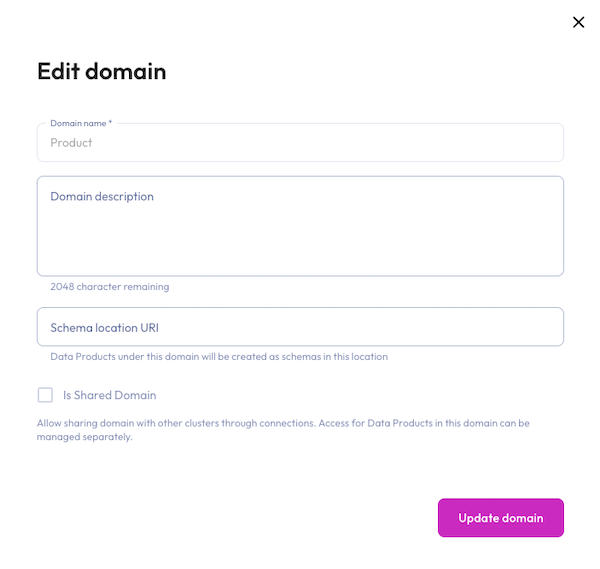 Edit domain dialog