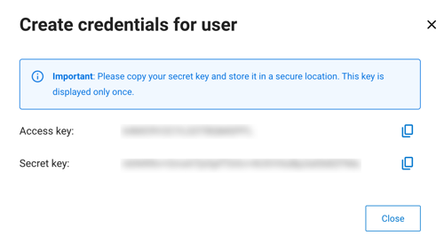 Object stores credentials create 2
