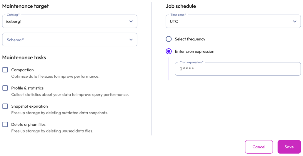 Data maintenance jobs create maintenance task