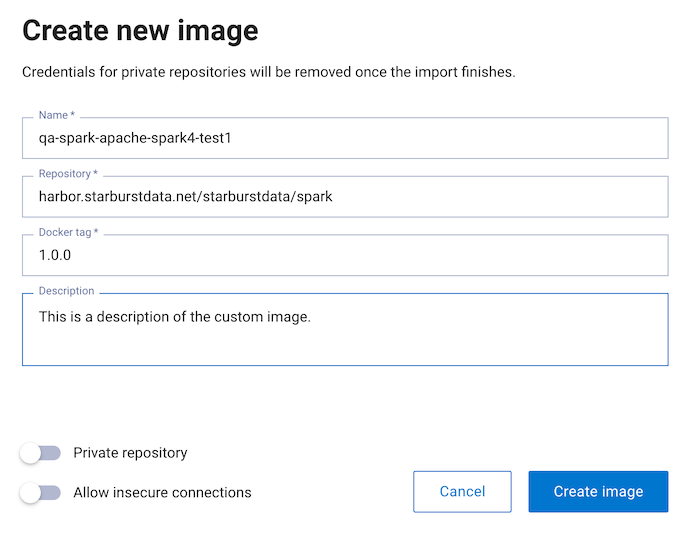 Create new image form