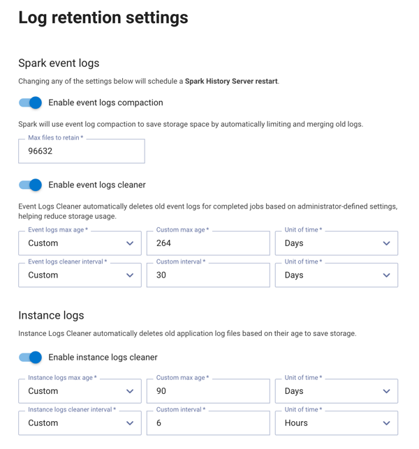Log retention settings
