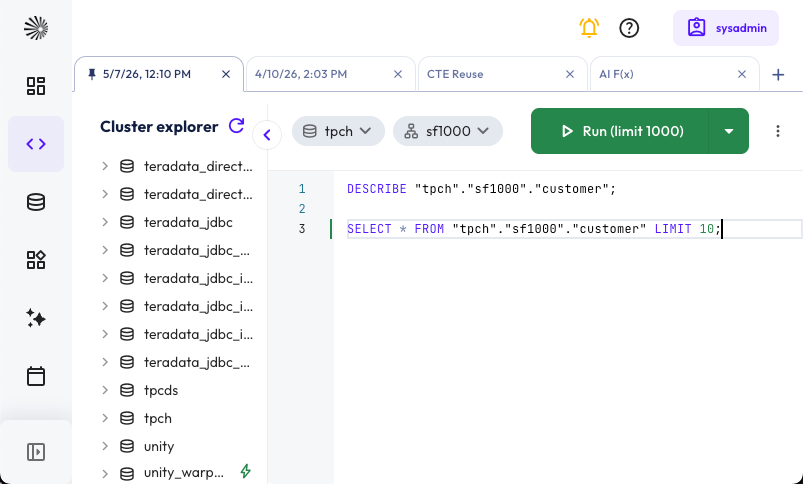 Query editor multiple tabs