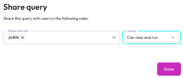 Share a query tab with roles dialog