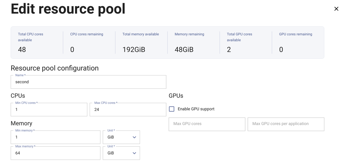 Edit resource pool
