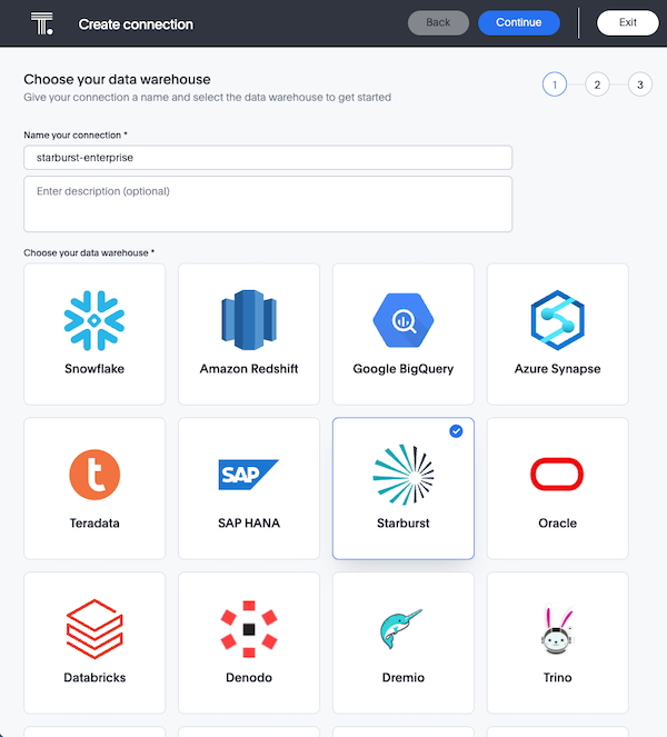 Image depicting create connection pane in ThoughtSpot